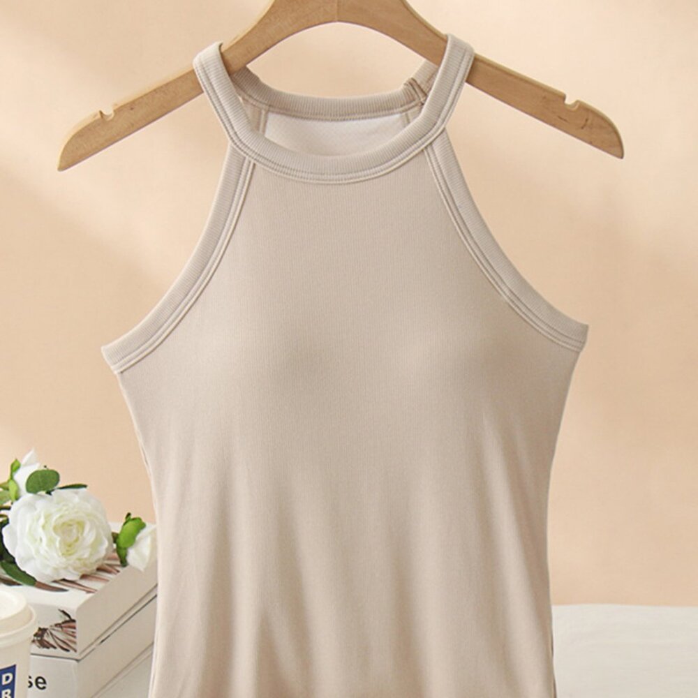 Grecian Neck Tank With Chest Pads Classic Ribbed Halter Tank Neutral Yoga